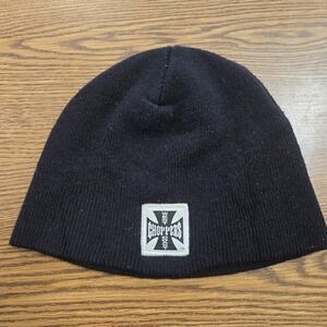 VTG 90s WEST COAST CHOPPERS Beanie Black USA Made Y2K Cross Logo Patch Skull Cap